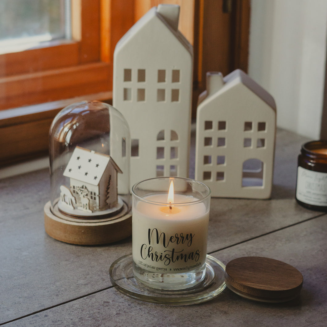 Merry Christmas - 100% natúr szójaviasz illatgyertya (átlátszó üveges)
