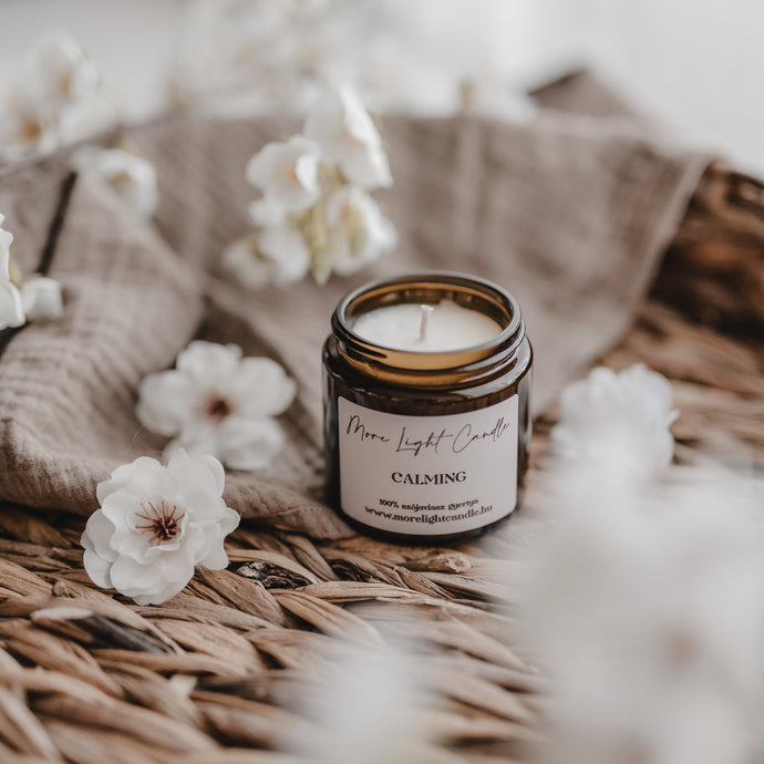 Calming szójaviasz gyertya — levendula, tömjén, ylang-ylang, 120 ml, ámbra üveg