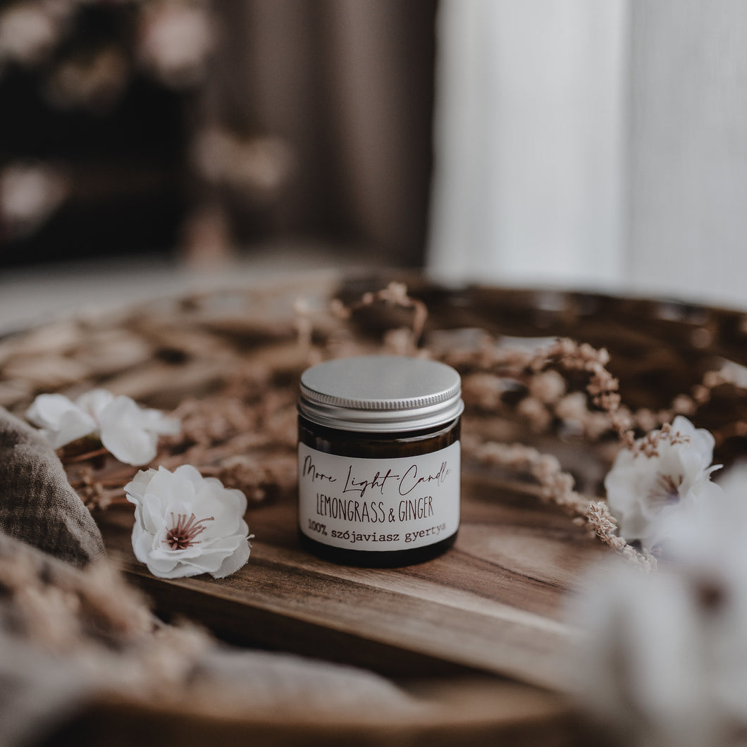 Lemongrass & Ginger szójaviasz gyertya – 60 ml, ámbra üveg