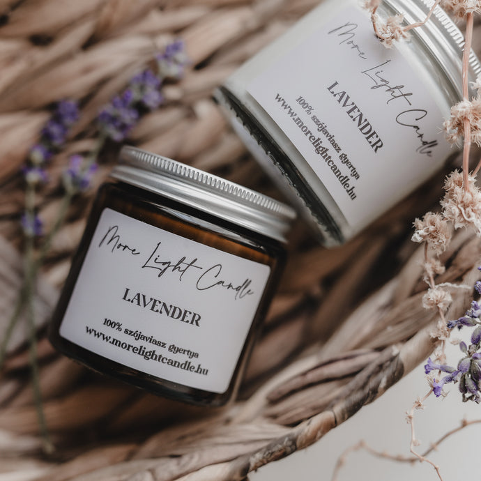 Lavender szójagyertya — nyugtató levendula illat, 120 ml, ámbra üveg
