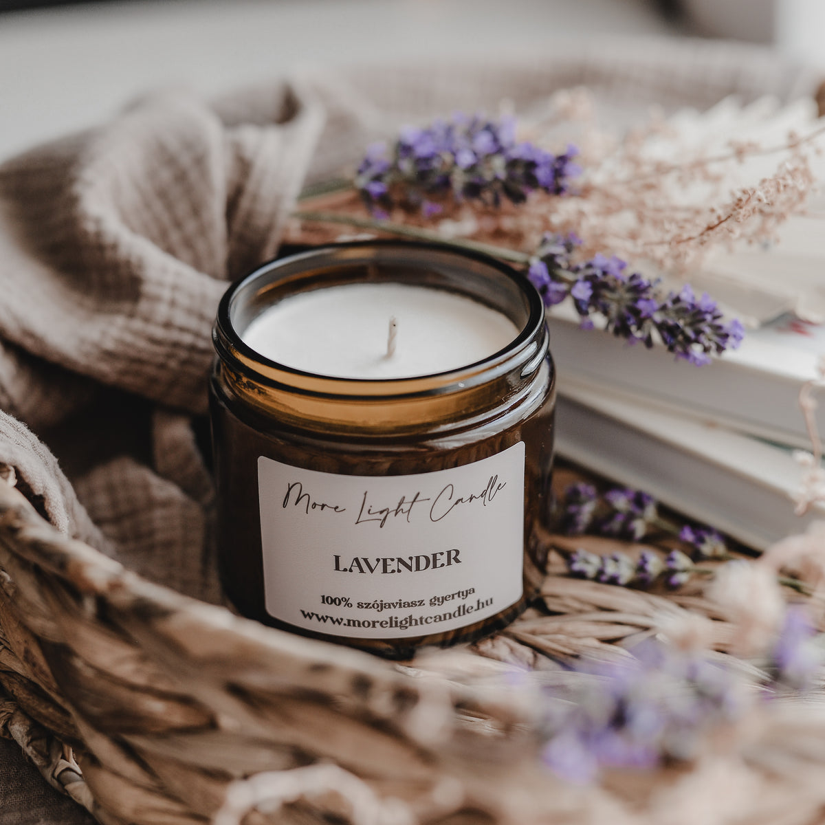 Lavender szójagyertya — nyugtató levendula illat, 250 ml, ámbra üveg