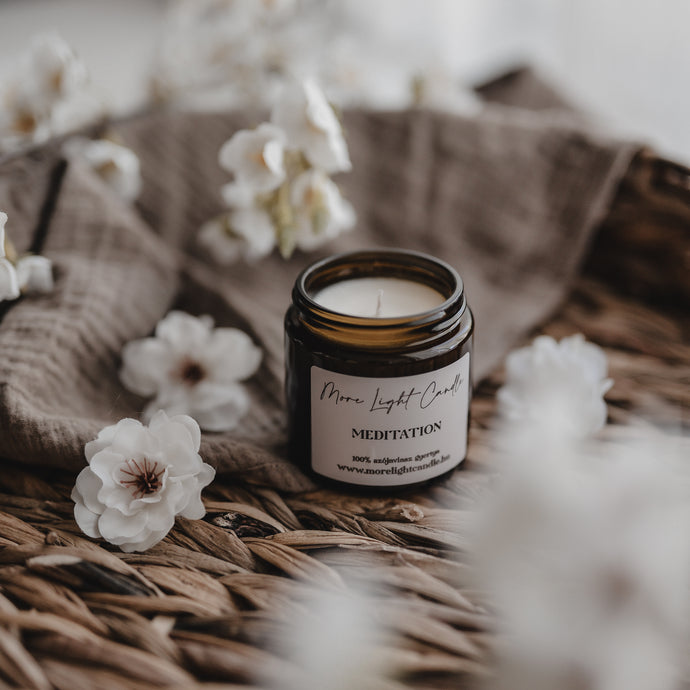 Meditation szójaviasz gyertya — Nag Champa, 120 ml, ámbra üveg