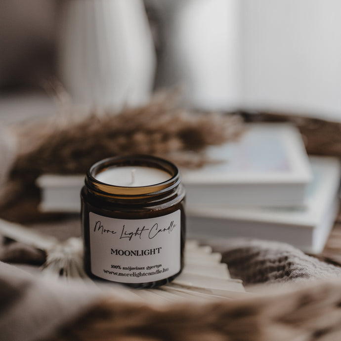 Moonlight szójaviasz gyertya — levendula, kamilla, vanília, 120 ml, ámbra üveg