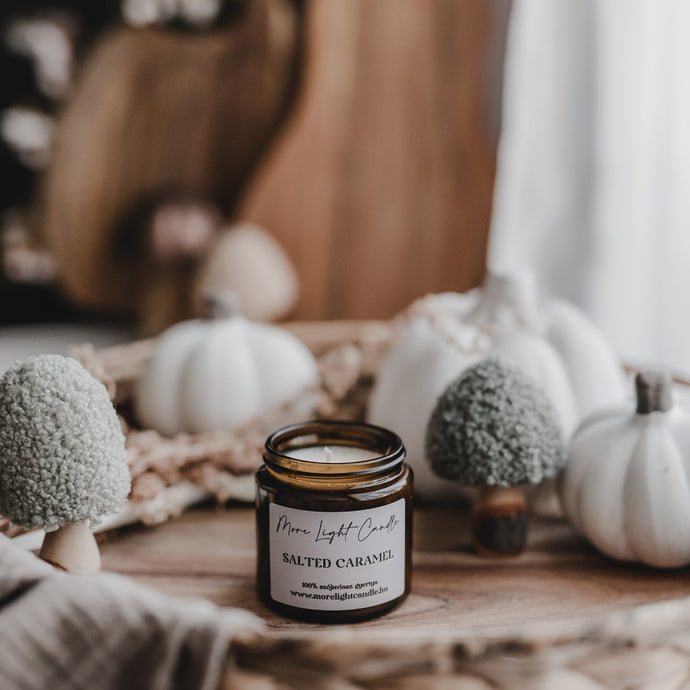 Salted Caramel szójaviasz gyertya — sós karamella, 120 ml, ámbra üveg