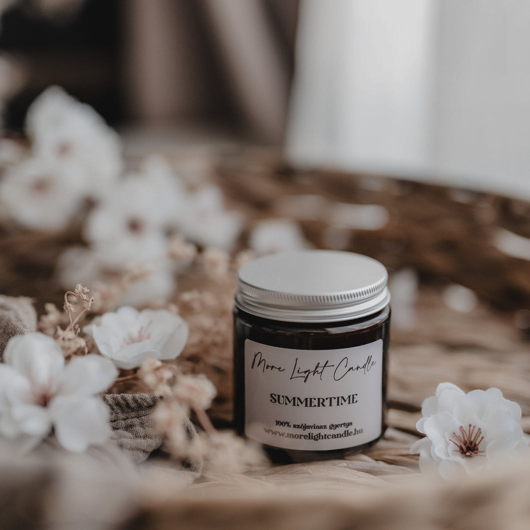 Summertime szójaviasz gyertya — mangó, őszibarack, maracuja, 120 ml, ámbra üveg