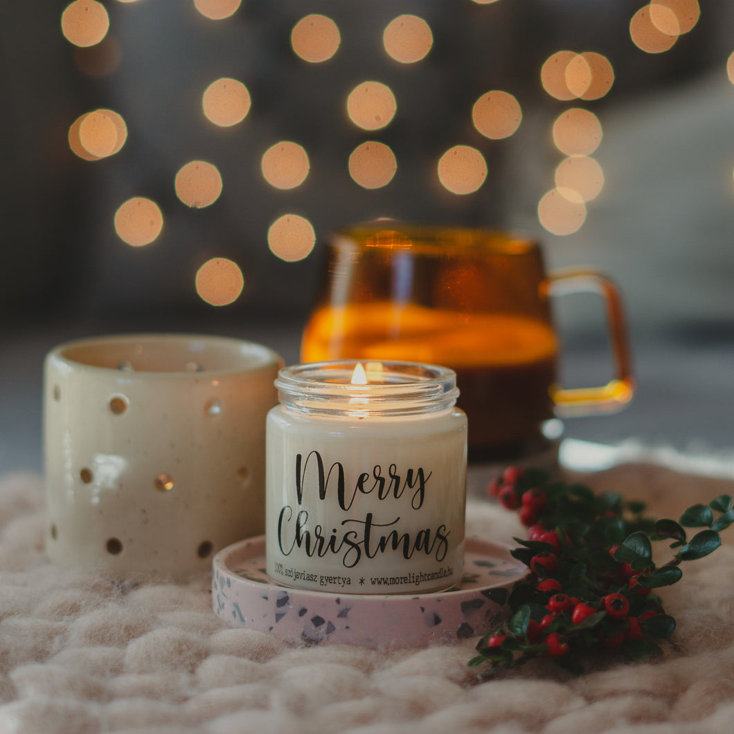 Merry Christmas - 100% natúr szójaviasz illatgyertya (átlátszó üveges)